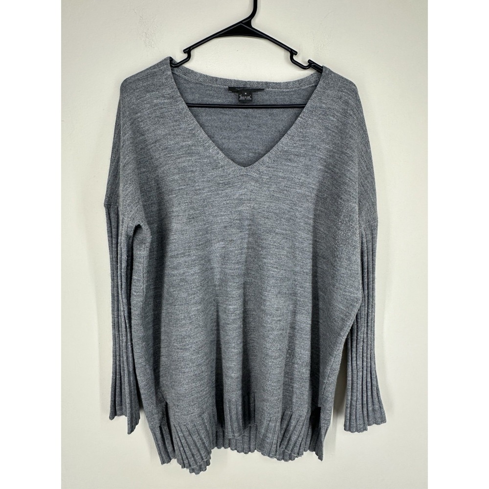 French Connection Oversized SMALL Grey Ribbed V-Neck Sweater Capsule Wardrobe